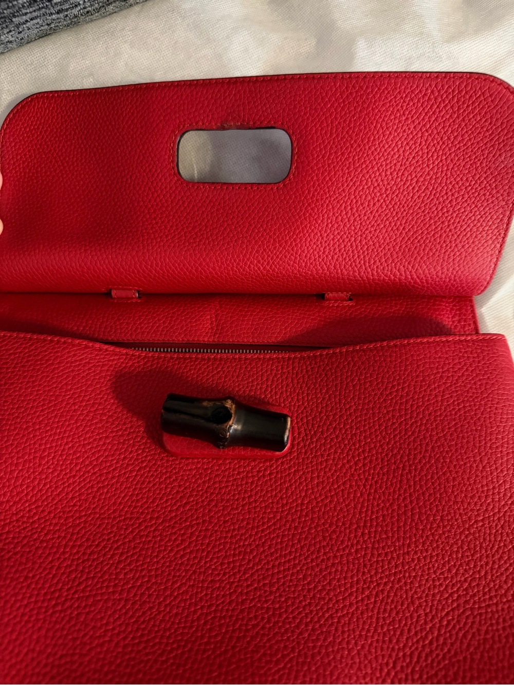 Gucci Pebbled Calfskin Large Bamboo Daily Top Handle Bag Red Shoulder/ Croosbody - Picture 2 of 16